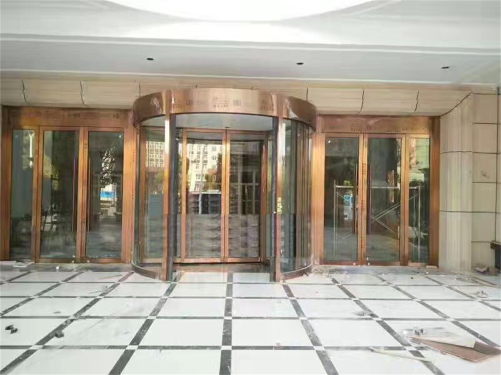 欧美盾门窗支持定制 铜艺旋转大门 新古典入户真铜门 旋转门