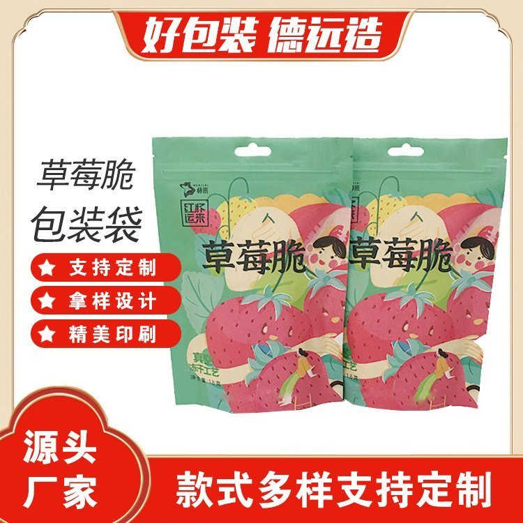 草莓脆包装袋子德远塑业草莓干铝箔袋定制 冻干草莓自立拉链袋