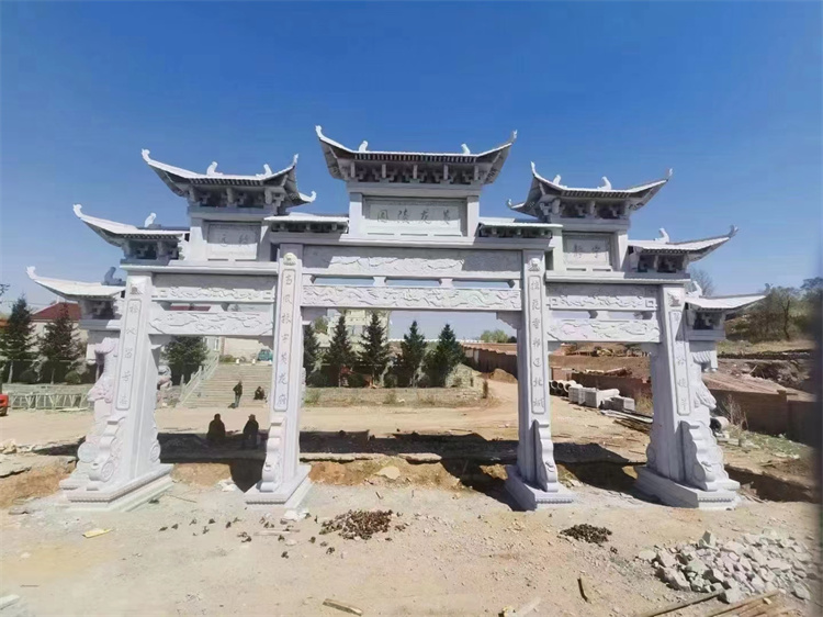 公园景区入口青石牌坊 古建寺庙石雕牌坊