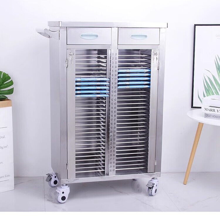 病历车 不锈钢病历夹车 医用病历多层收纳车 病历柜文件收纳推车