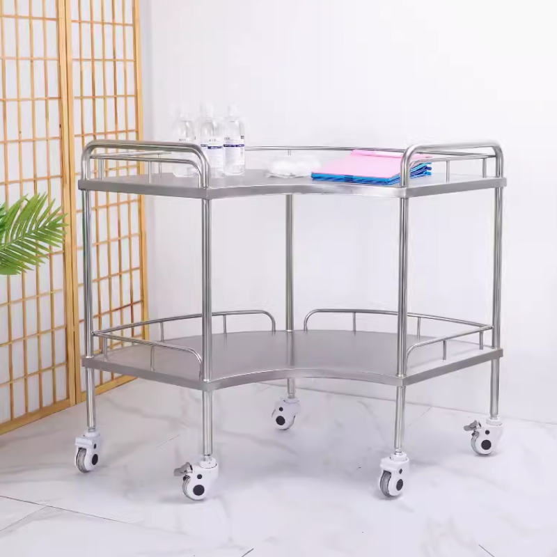 不锈钢护理车 扇形手术器械车 弧形置物操作台 牙科种植推车