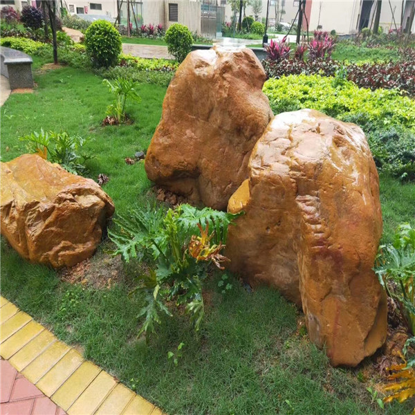 黄蜡石景观石园假山点景石门牌石草坪点景池边造景大型黄石景石