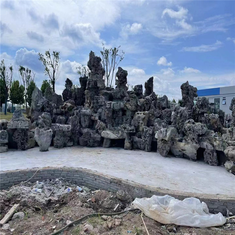 苏式太湖石园林别墅庭院鱼池假山制作石料园林水系驳岸点景石