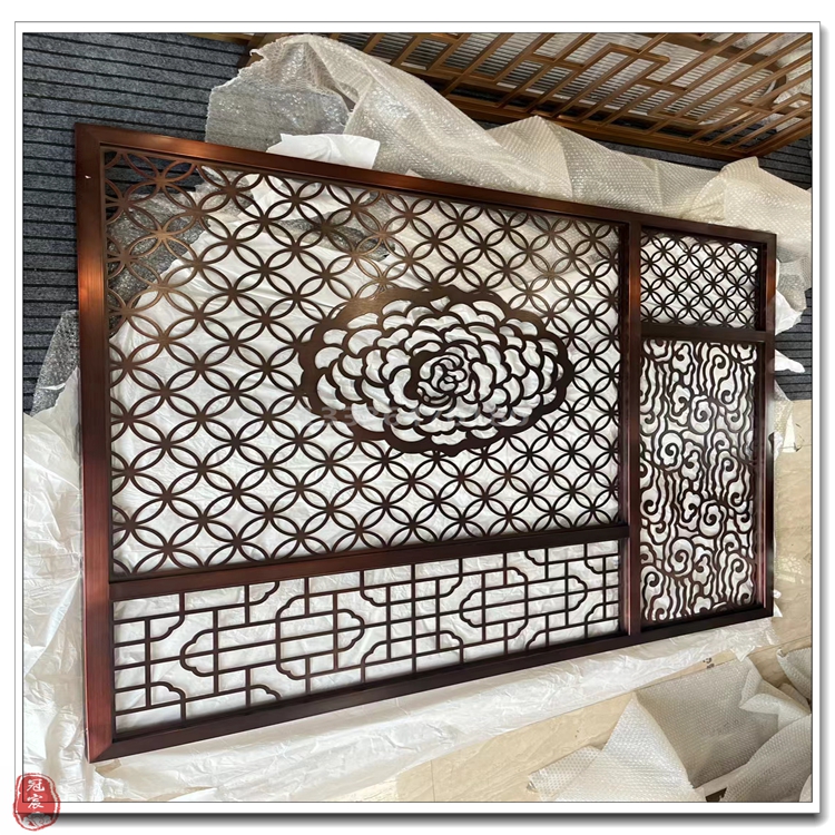专业镂空不锈钢屏风花格 石家庄简约不锈钢屏风隔断玫瑰金花