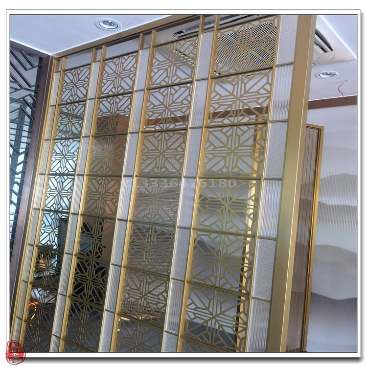 彩色定制不锈钢屏风 花造型金属隔断拉丝玫瑰金镂空花格厂家定制