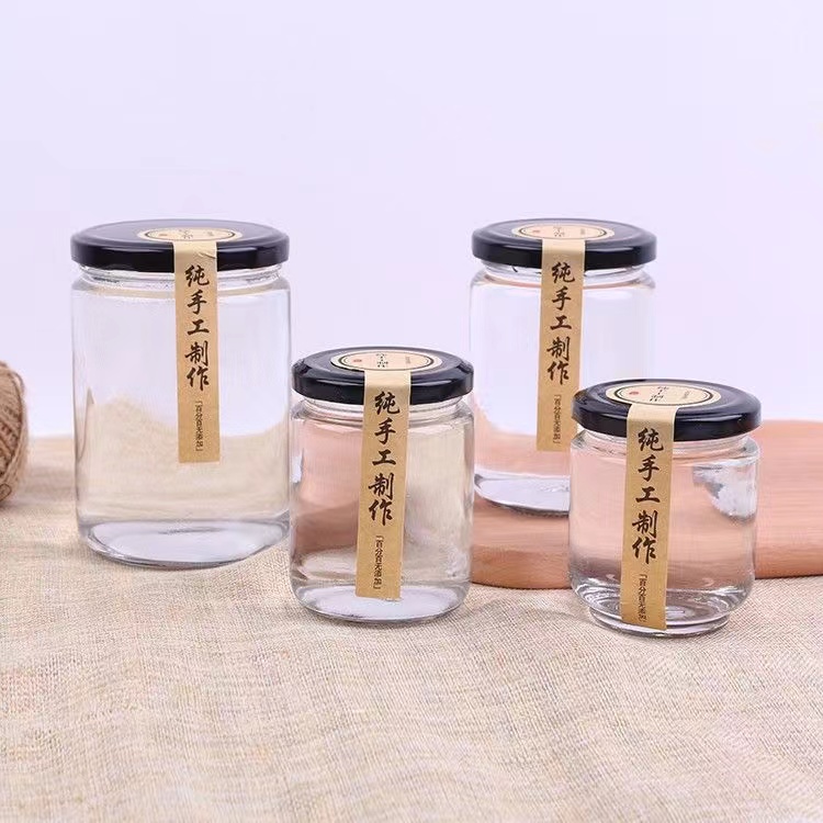 现货批发厂家供应圆形玻璃蜂蜜瓶透明酱菜瓶罐头瓶果酱瓶