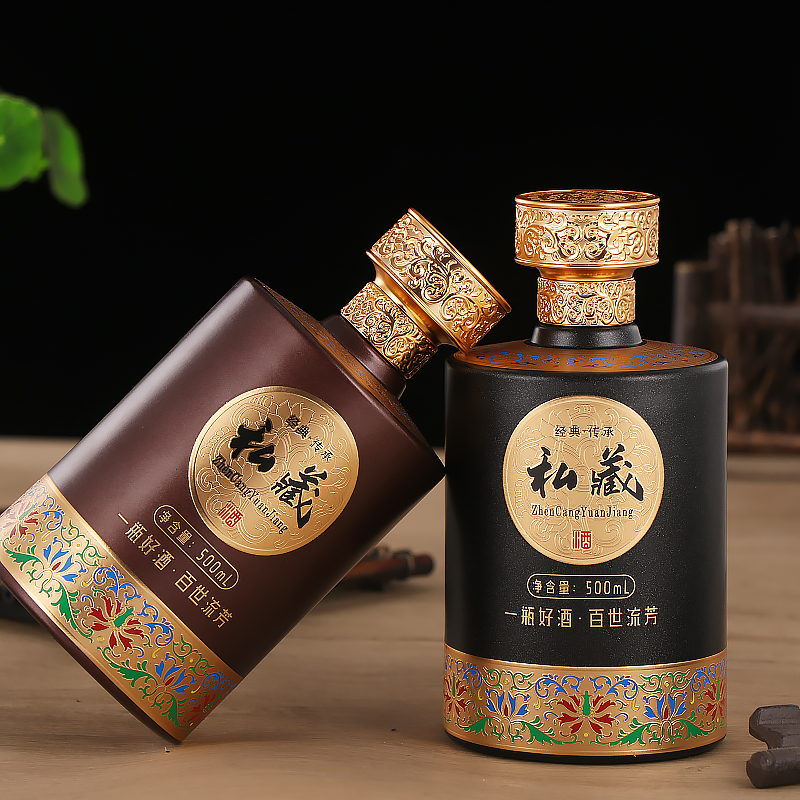 可定制 徐州亚特玻璃 新款玻璃白酒瓶空酒瓶子喷涂烤花玻璃酒瓶整套包装印刷
