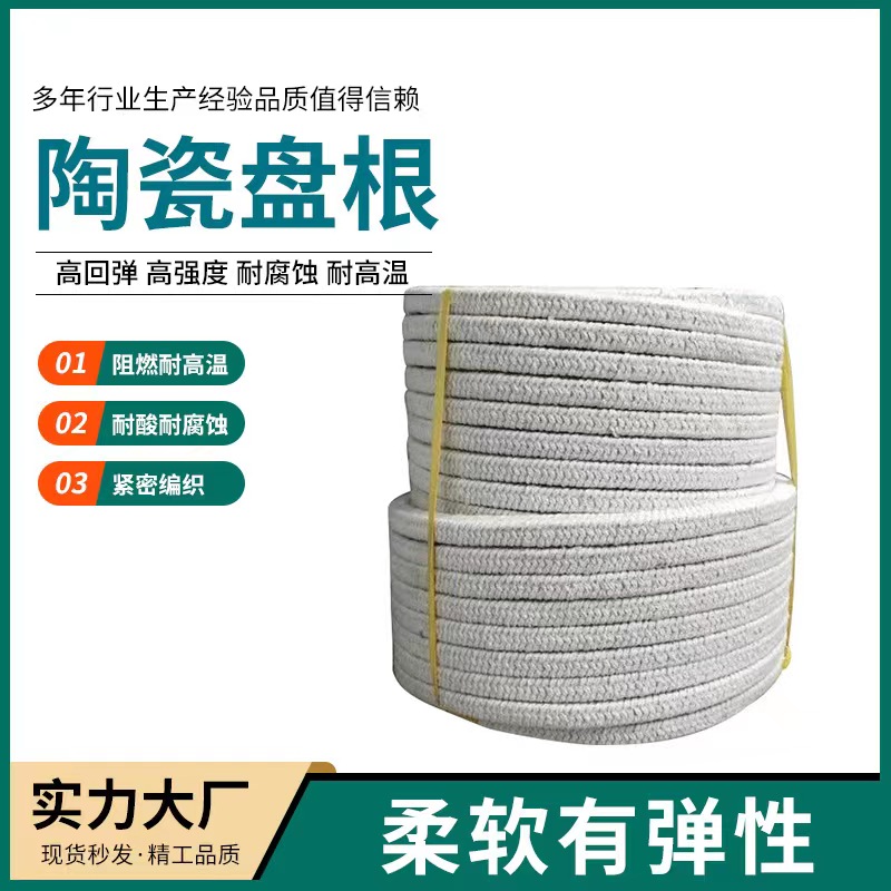 陶瓷纤维盘根 窑硅酸铝纤维20*30高温钢丝石棉圆编绳锅炉