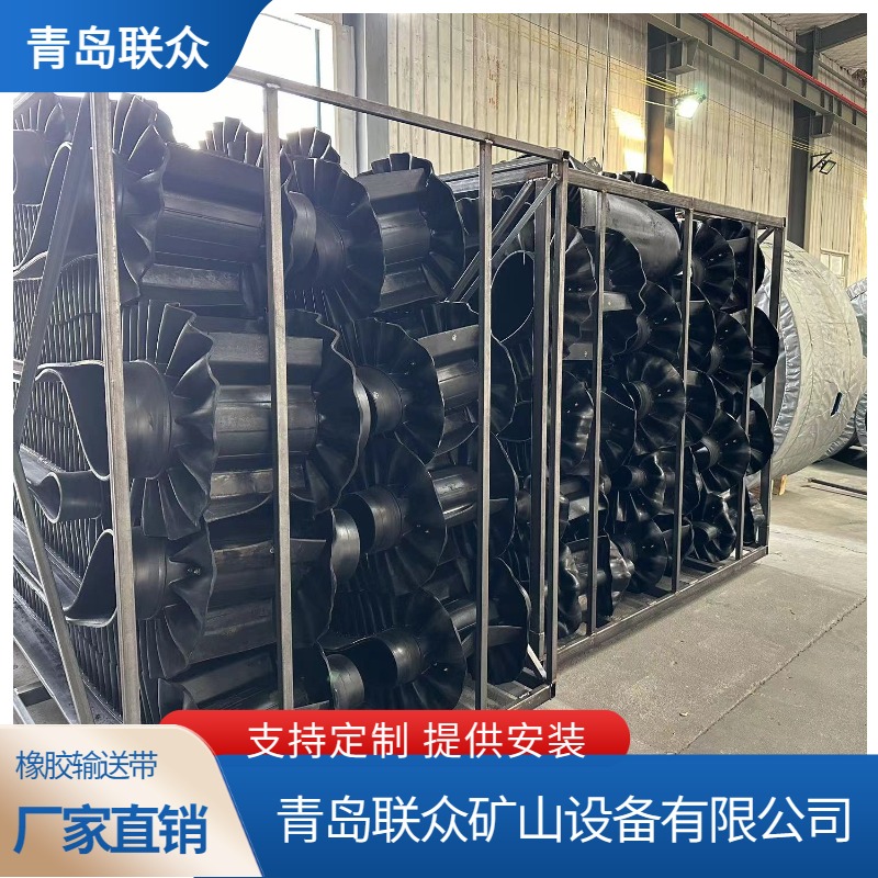 联众 出口级B1000 EP630/4波状挡边大倾角输送带 铁笼子包装