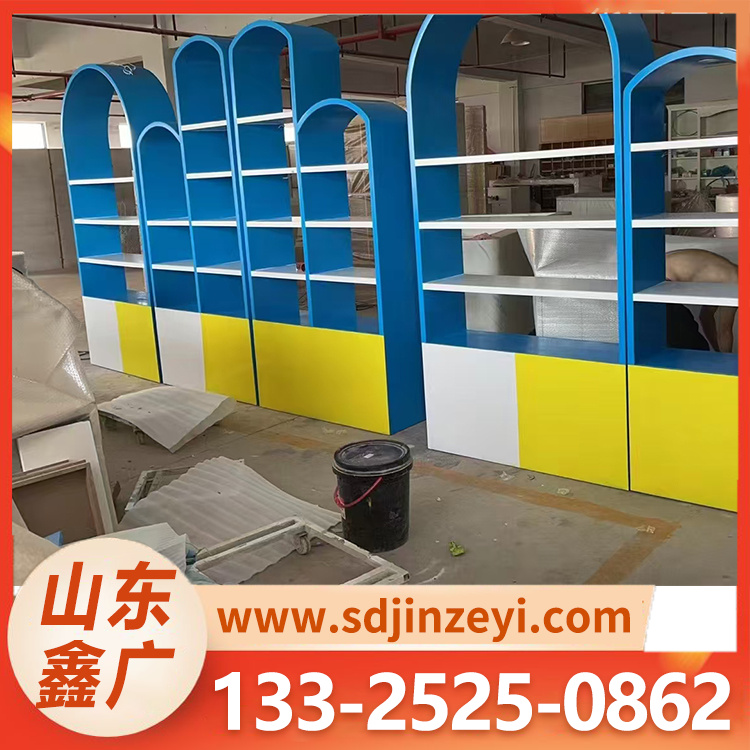 展示柜 异型展柜 定制 双层坡面柜 仿木纹