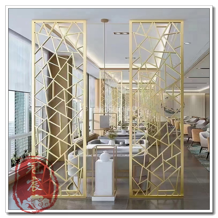 酒店大堂玫瑰金不锈钢屏风方管焊接金属不锈钢隔断中式不锈钢花格