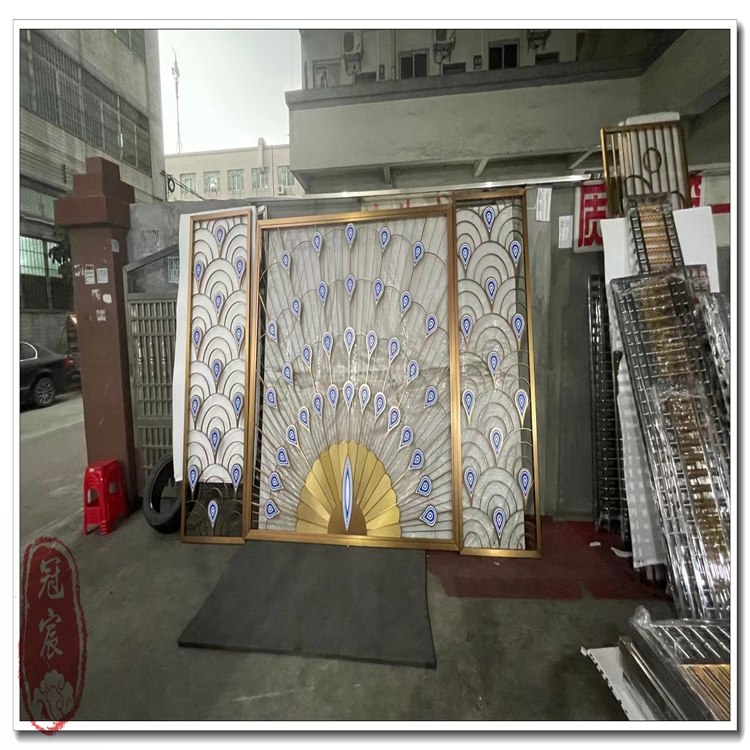 浙江酒店大堂装饰新中式红古铜不锈钢屏风玄关隔断不锈钢屏风