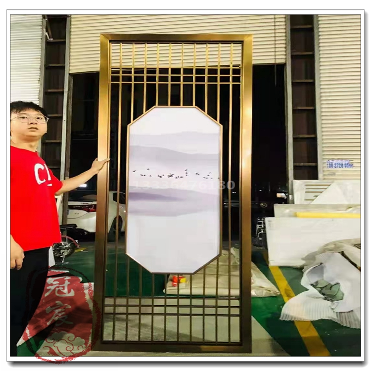 售楼部新中式室外不锈钢隔断屏风创意金属不锈钢镂空屏风厂家